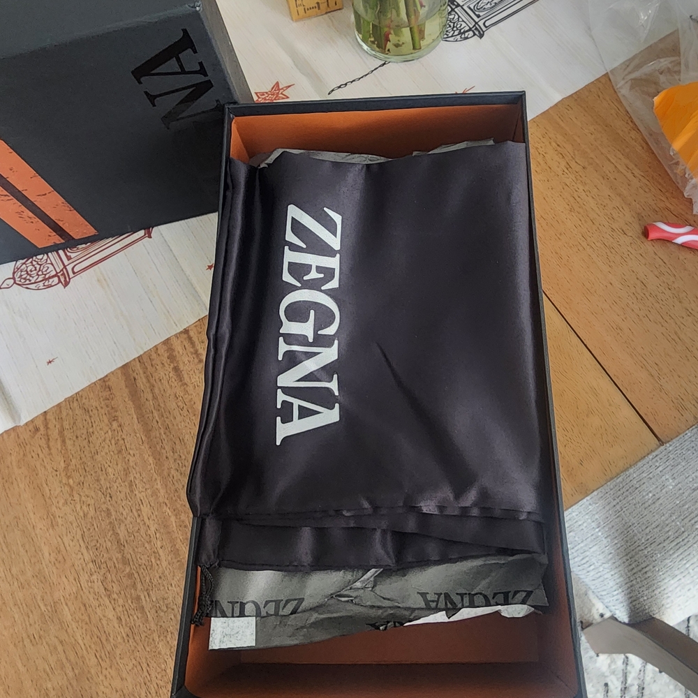 Zegna Men's Black Leather Sneakers with Brown Trim - Picture 3 of 5